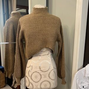 Le Lis Cropped Cowl Neck Sweater in Taupe